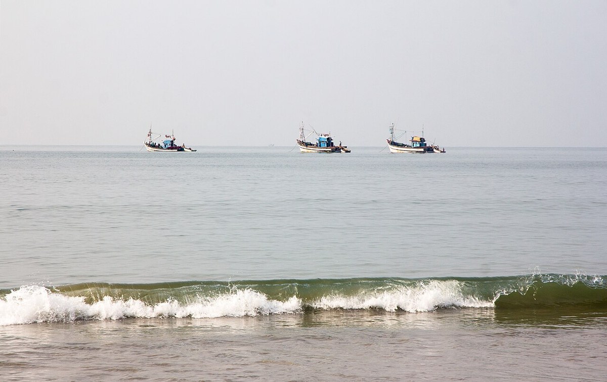 Fishing boats off the coast near Palolem Beach, South Goa